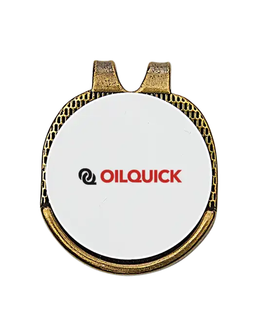 Antique Gold Hat Clip w/Golf Ball Marker w/OilQuick Logo