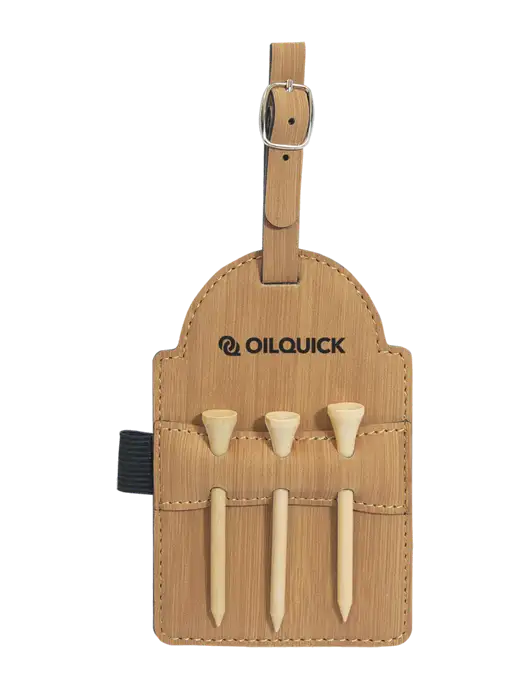 Bamboo Leatherette Golf Bag Tag with 3 Wooden Tees w/OilQuick Logo