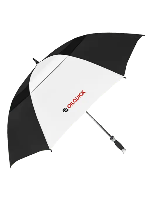 Black/White Vented Typhoon Tamer Golf Umbrella w/OilQuick Logo