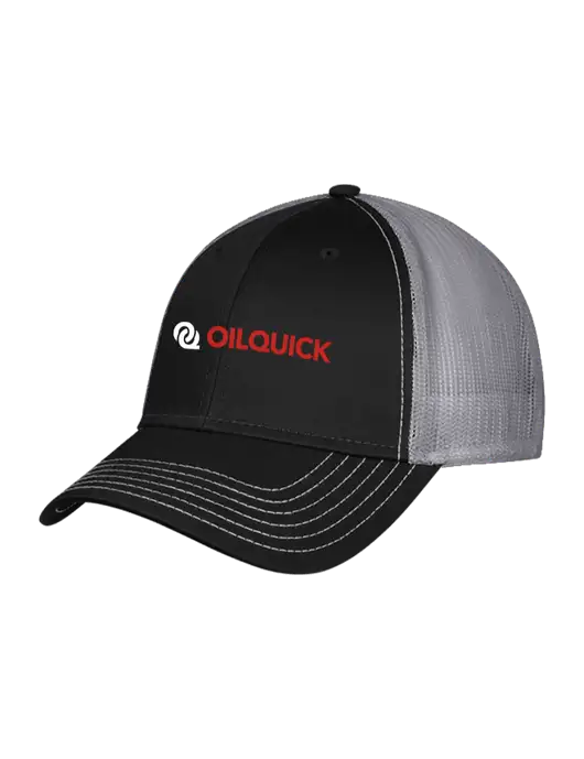 Black/Medium Dark Grey Mesh Trucker Cap Snap Back w/OilQuick Logo