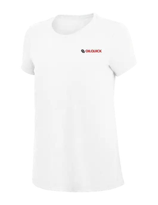 Womens Simply Soft White 4.5oz Poly/Combed Ring Spun Cotton T-Shirt
 w/OilQuick Logo