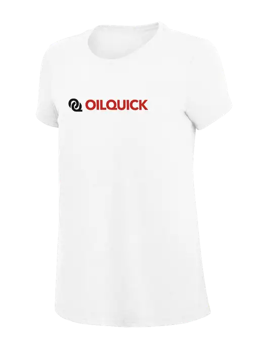 Womens Simply Soft White 4.5oz Poly/Combed Ring Spun Cotton T-Shirt
 w/OilQuick Logo