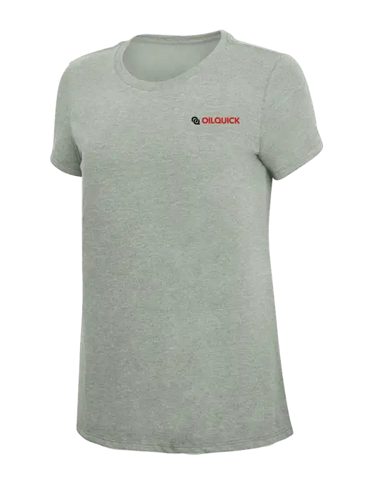 Womens Simply Soft Heathered Light Grey 4.5oz Poly/Combed Ring Spun Cotton T-Shirt w/OilQuick Logo