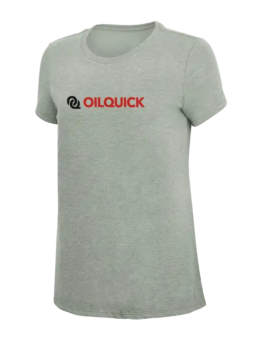 Womens Simply Soft Heathered Light Grey 4.5oz Poly/Combed Ring Spun Cotton T-Shirt w/OilQuick Logo