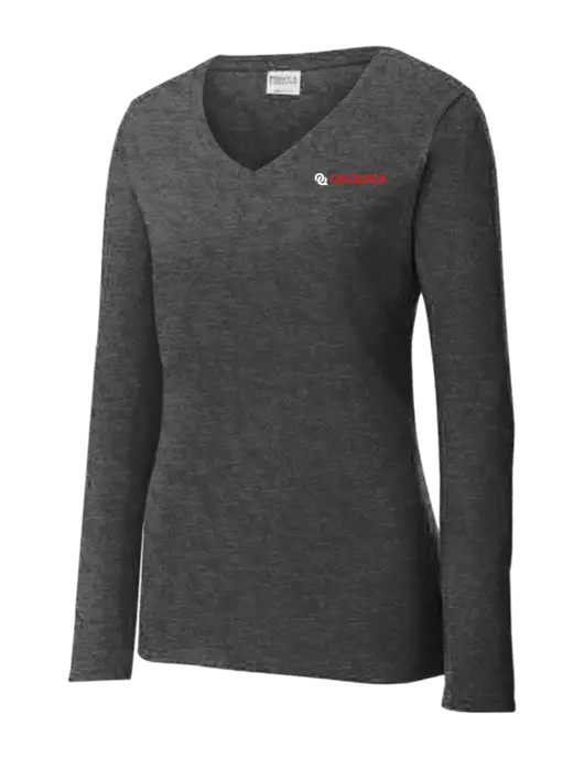 Womens  V-Neck Ring Spun Dark Heather Grey 4.5 oz Long Sleeve T-Shirt w/OilQuick Logo