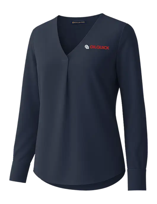 Brooks Brothers Womens Dark Navy Open-Neck Satin Blouse  w/OilQuick Logo