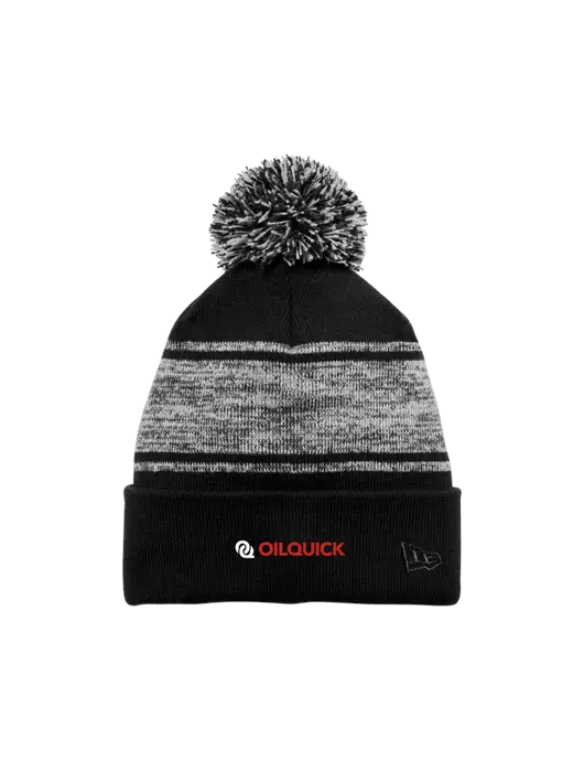 New Era Black/Charcoal Knit Chilled Pom Beanie w/OilQuick Logo