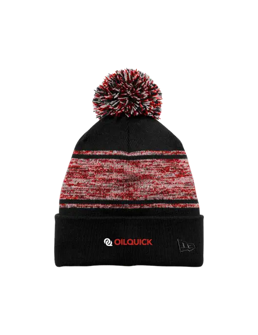 New Era Black/Red Knit Chilled Pom Beanie w/OilQuick Logo