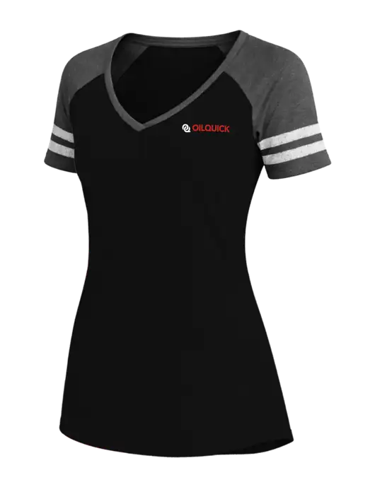 Womens Black/Charcoal Heather V-Neck Game Tee w/OilQuick Logo