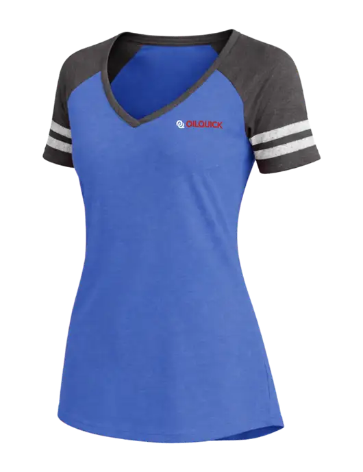 Womens Royal Heather/Charcoal Heather V-Neck Game Tee w/OilQuick Logo