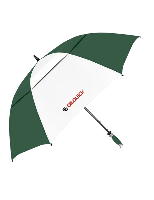 Dark Green/White Vented Typhoon Tamer Golf Umbrella w/OilQuick Logo