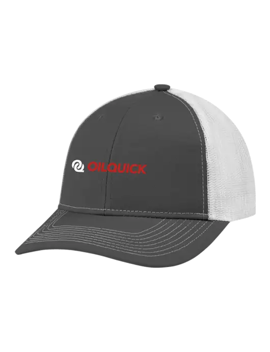 Snapback Ponytail Trucker Cap Dark Grey w/White Mesh w/OilQuick Logo