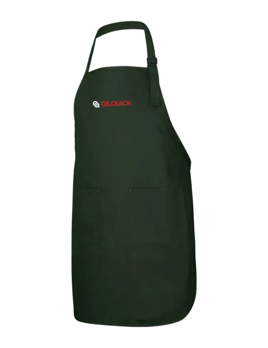 Full-Length Dark Green Apron With Pockets w/OilQuick Logo