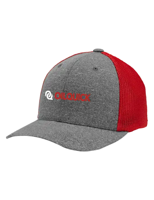 Flexfit Red/Medium Grey Heather Melange Mesh Back Trucker Cap w/OilQuick Logo