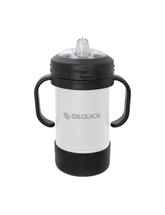 Polar Camel 10 oz Powder Coated White Sippy Cup w/OilQuick Logo
