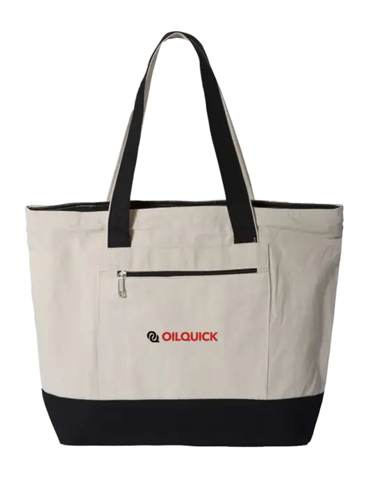 Natural/Black Zippered Tote  w/OilQuick Logo