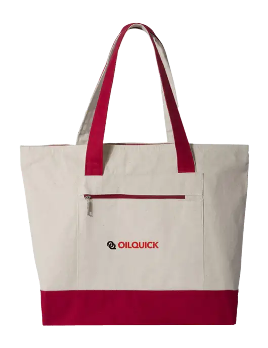 Natural/Red Zippered Tote  w/OilQuick Logo