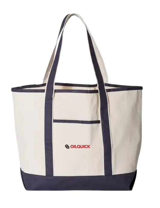 Natural/Navy Large Canvas Deluxe Tote w/OilQuick Logo