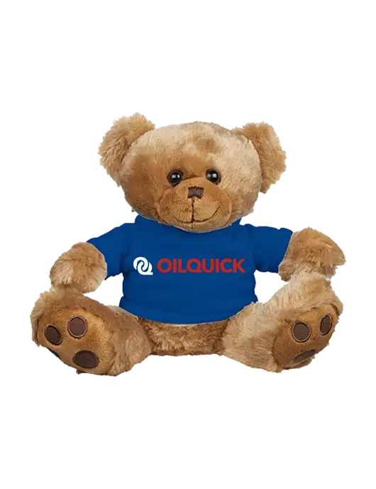 8 1/2 Cuddly Brown Bear With Royal Blue T-Shirt w/OilQuick Logo