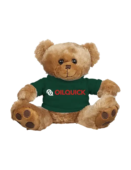 8 1/2 Cuddly Brown Bear With Dark Green T-Shirt w/OilQuick Logo