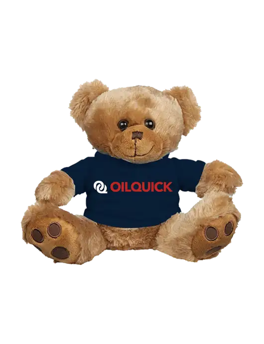 8 1/2 Cuddly Brown Bear With Navy T-Shirt w/OilQuick Logo