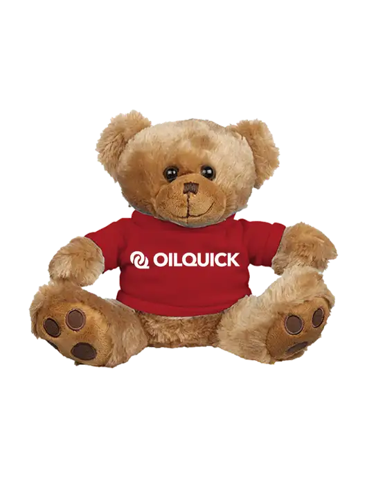8 1/2 Cuddly Brown Bear With Red T-Shirt w/OilQuick Logo