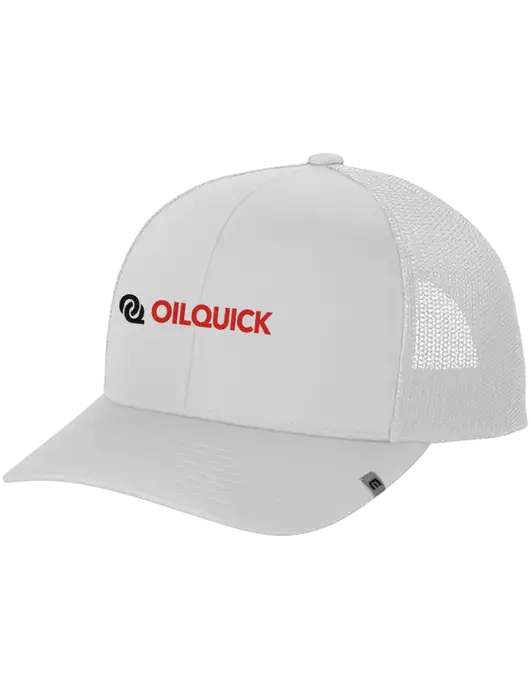 TravisMathew White Cruz Trucker Cap w/OilQuick Logo