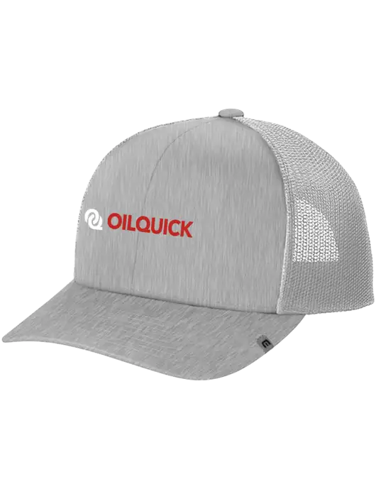 TravisMathew Light Medium Grey Heather Cruz Trucker Cap w/OilQuick Logo