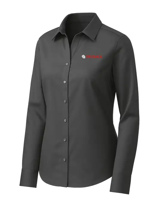 Brooks Brothers Womens Dark Grey Wrinkle-Free Stretch Pinpoint Shirt w/OilQuick Logo