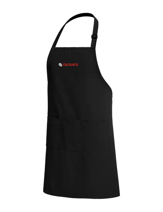 Easy Care Extra Long Bib Black Apron with Stain Release w/OilQuick Logo