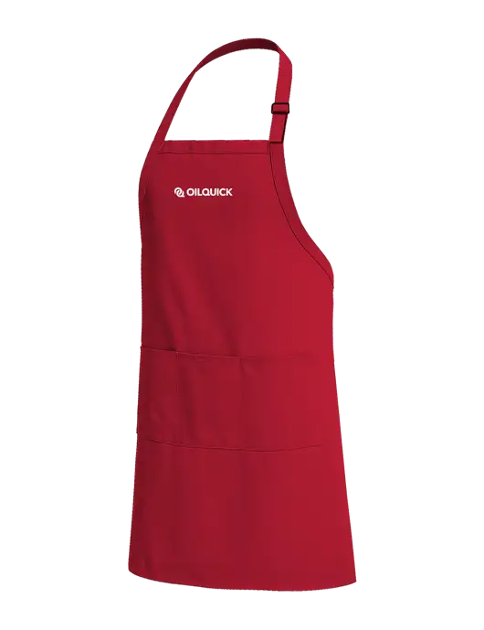 Easy Care Extra Long Bib Red Apron with Stain Release w/OilQuick Logo