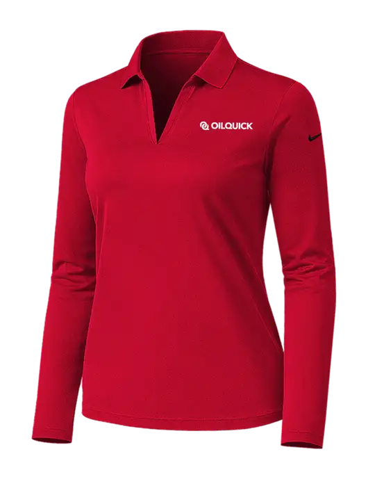 Nike Womens Red Dri-FIT Micro Pique 2.0 Long Sleeve Polo w/OilQuick Logo