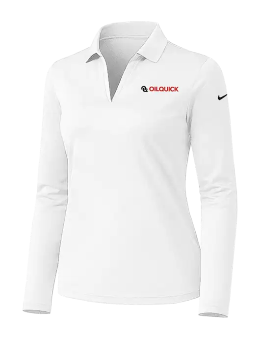 Nike Womens White Dri-FIT Micro Pique 2.0 Long Sleeve Polo w/OilQuick Logo