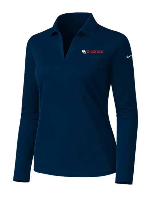 Nike Womens Navy Dri-FIT Micro Pique 2.0 Long Sleeve Polo w/OilQuick Logo